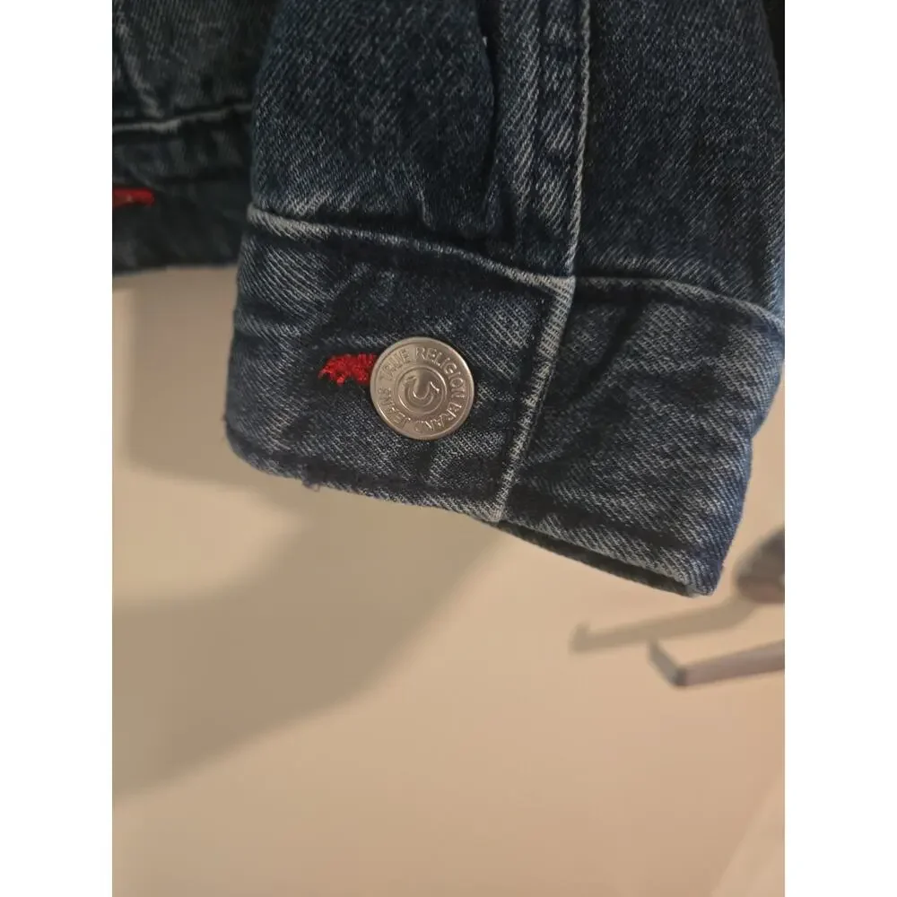 True Religion Men’s Jacket Denim with Red Stitch Printed Logo SZ M NEW